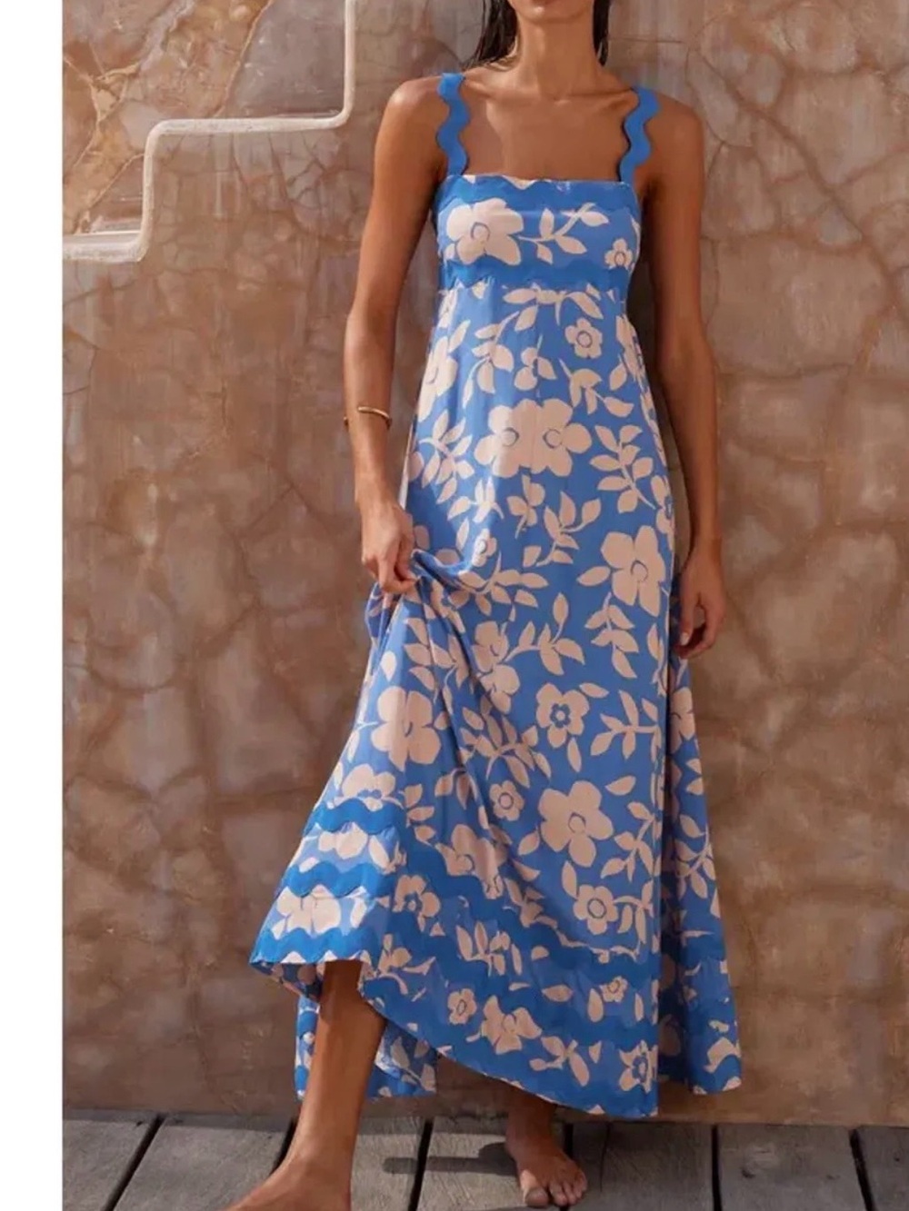 Mister Zimi Sky Blue Maxi Dress with Cream Floral Print